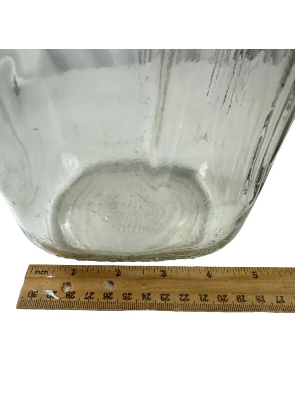 Vintage Glass Milk Bottle With Red Handle - Embossed Script Design - 10 Inches T